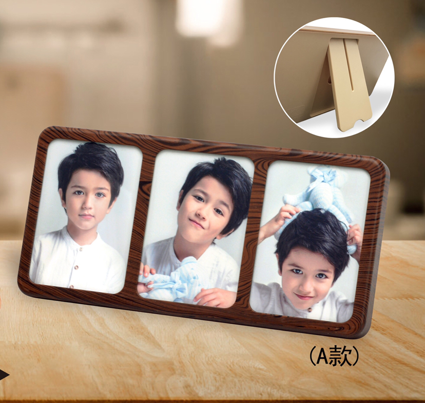 Photo Frame and Picture Frame Haotao Photo Frame HT-HC7753AB Wood Grain 5-Inch Three-Grid Photo Frame (2 Colors)