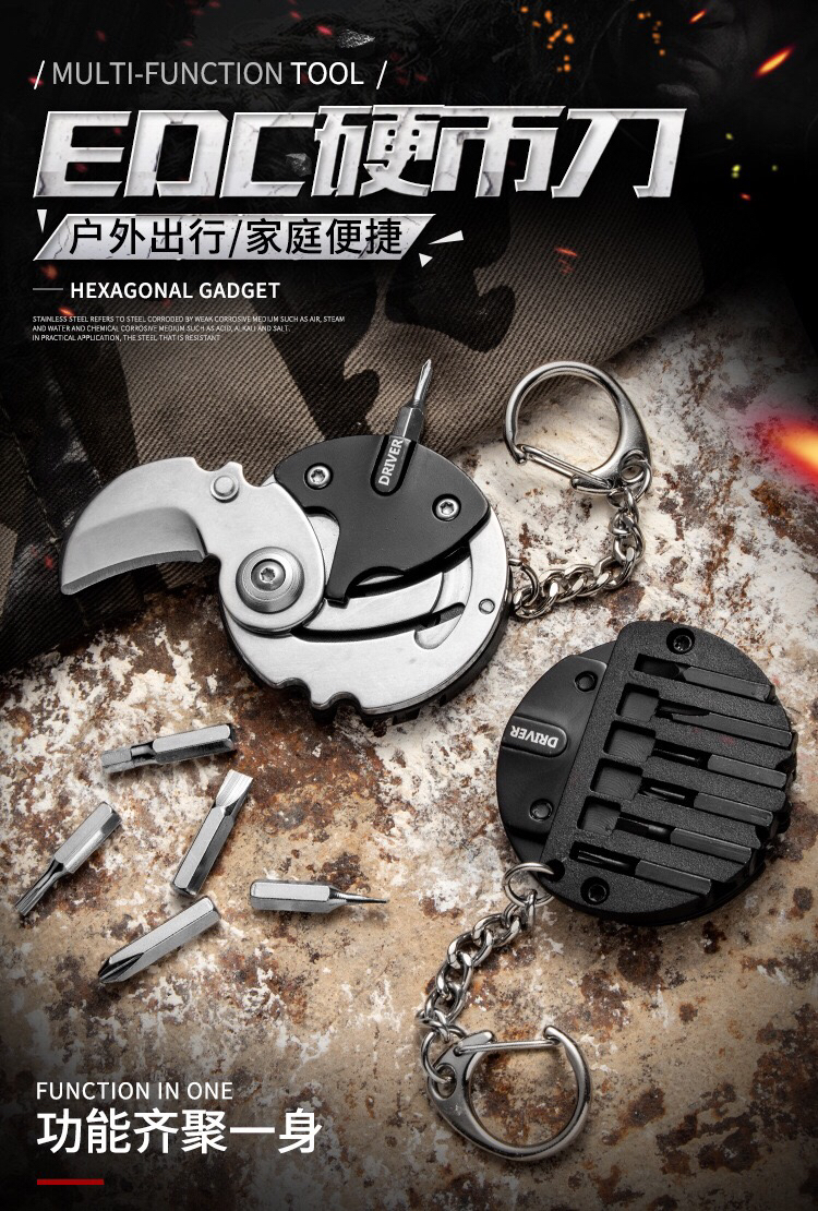 Mini Coin Knife Outdoor Knife Self-Defense Portable Knife Folding Knife Keychain Pendant Multifunction Screw Tools Mini Coin Knife Outdoor Knife Self-Defense Portable Knife Folding Knife Keychain Pendant Multifunction Screw Tools