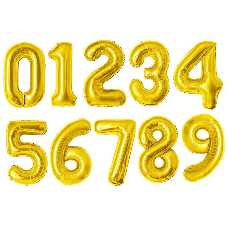 16-Inch American Version Thin Body Digital Balloon Birthday Party Decoration Aluminum Film Balloon Card Head Fine Packaging Balloon Wholesale