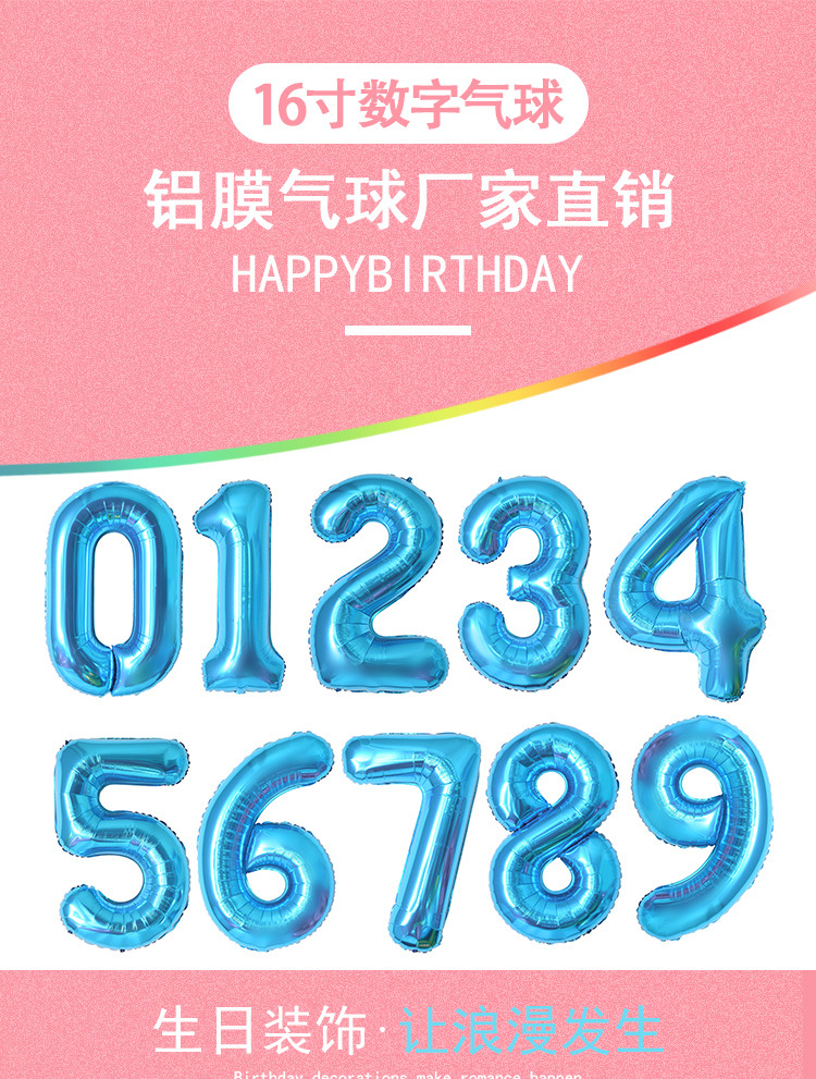 16-Inch American Version Thin Body Digital Balloon Birthday Party Decoration Aluminum Film Balloon Card Head Fine Packaging Balloon Wholesale