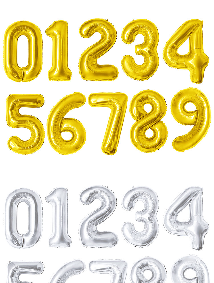 16-Inch American Version Thin Body Digital Balloon Birthday Party Decoration Aluminum Film Balloon Card Head Fine Packaging Balloon Wholesale