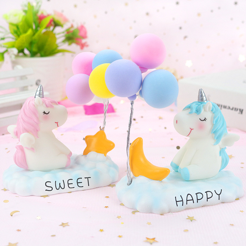INS Style Girl Heart Unicorn Balloon Car Car Cake Baking Decorative Ornaments Resin Crafts Home