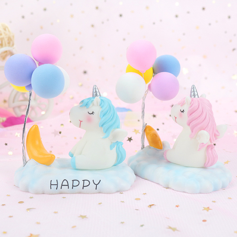 INS Style Girl Heart Unicorn Balloon Car Car Cake Baking Decorative Ornaments Resin Crafts Home