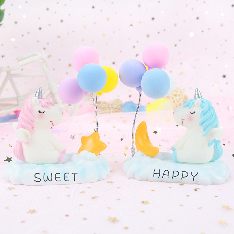 INS Style Girl Heart Unicorn Balloon Car Car Cake Baking Decorative Ornaments Resin Crafts Home