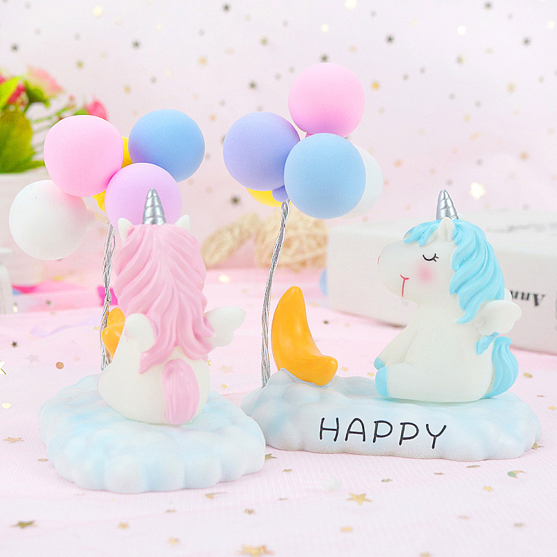 INS Style Girl Heart Unicorn Balloon Car Car Cake Baking Decorative Ornaments Resin Crafts Home