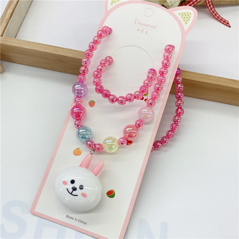 New Little Girl Sweet Transparent Beads Cartoon Acrylic Luminous Little Princess Necklace, Bracelet Set Children New Little Girl Sweet Transparent Beads Cartoon Acrylic Luminous Little Princess Necklace, Bracelet Set Children