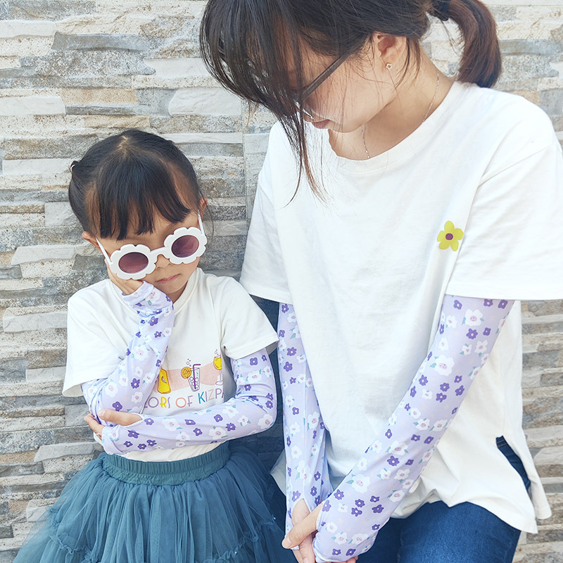 Korean Style Xuan Ya Sun Protection Parent-Child Ice Sleeve Female Driving Outdoor Riding Military Training Ice Silk Children's Net Red Armband Summer Customization