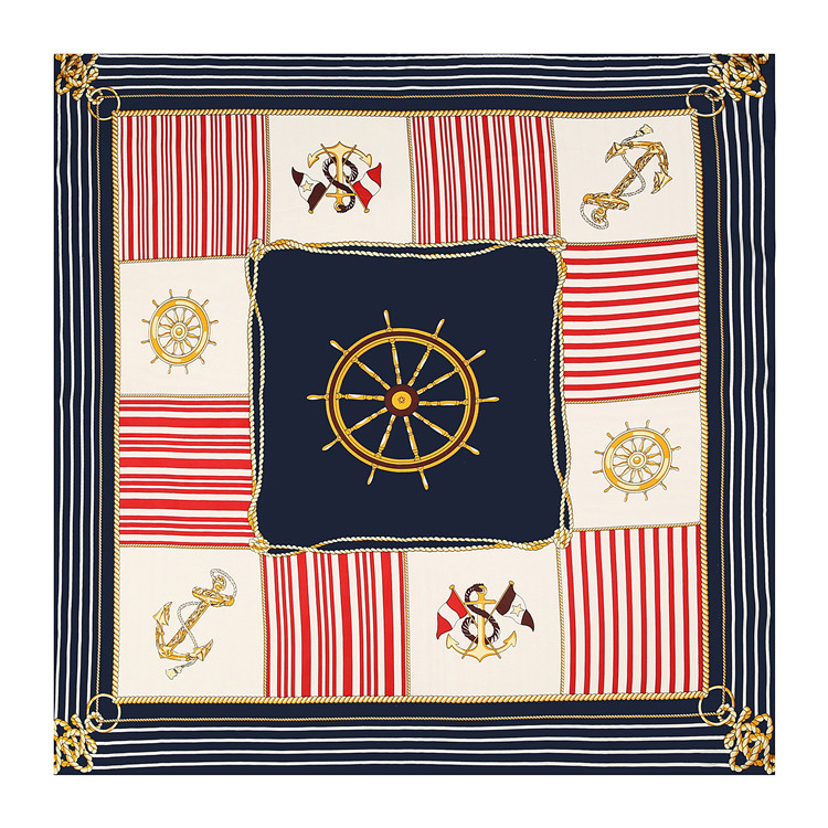 Silk Scarf Small Square Towel European and American Sailing Boat Artificial Silk Women's Satin Printing Kerchief Neckerchief Arm Bag Silk Scarf Wholesale