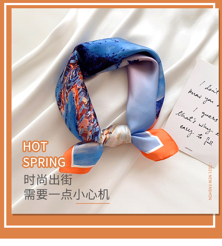 Korean Style Spring and Summer 55cm Emulation Silk Scarf Women's Printed All-Matching Decorative Scarf Small Square Towel Arm Bag Hair Band in Stock