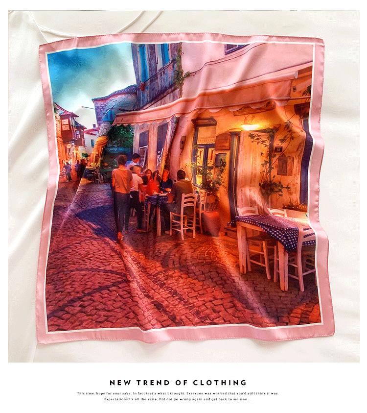 Korean Style Spring and Summer 55cm Emulation Silk Scarf Women's Printed All-Matching Decorative Scarf Small Square Towel Arm Bag Hair Band in Stock