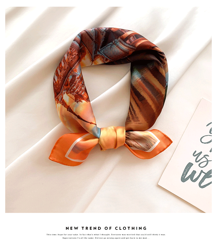 Korean Style Spring and Summer 55cm Emulation Silk Scarf Women's Printed All-Matching Decorative Scarf Small Square Towel Arm Bag Hair Band in Stock