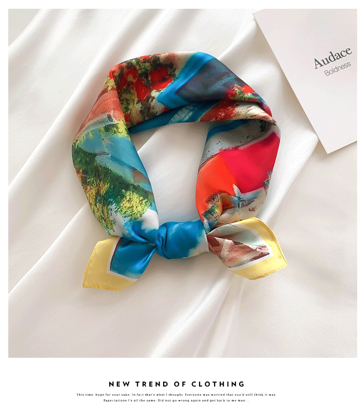 Korean Style Spring and Summer 55cm Emulation Silk Scarf Women's Printed All-Matching Decorative Scarf Small Square Towel Arm Bag Hair Band in Stock