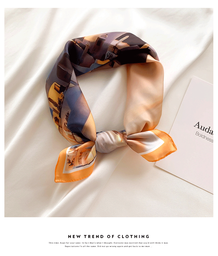 Korean Style Spring and Summer 55cm Emulation Silk Scarf Women's Printed All-Matching Decorative Scarf Small Square Towel Arm Bag Hair Band in Stock
