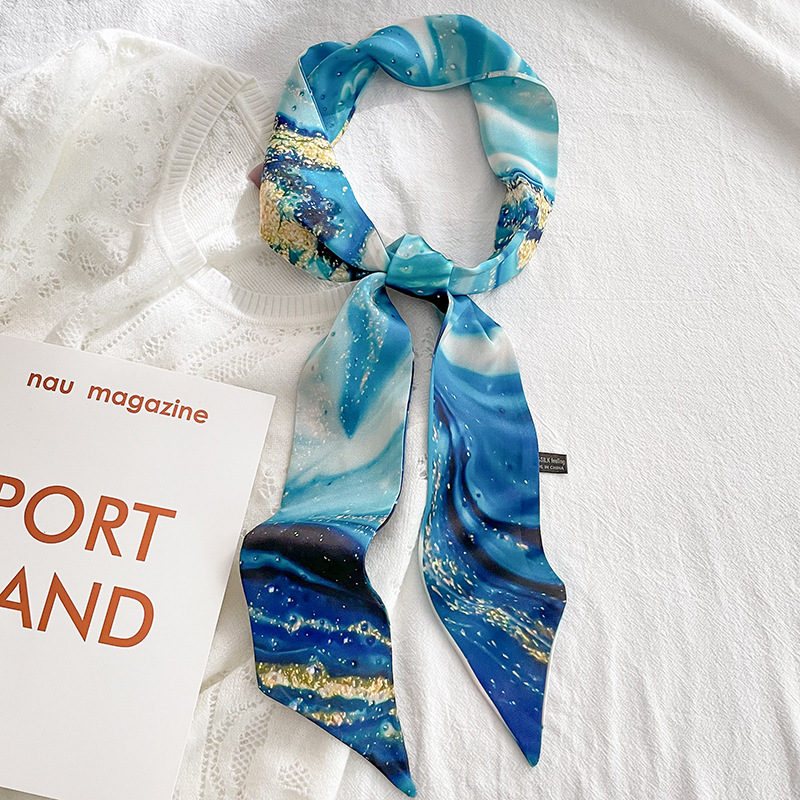 Hand-Painted Chinese Style Thin Narrow Strip Autumn and Winter New Thin Narrow Strip Arm Bag Small Silk Scarf Hair Band Ribbon Female Scarf