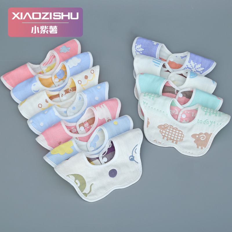 Saliva Towel Pure Cotton Baby Products Children&#039;s Six-Layer Petal Bib Baby Gauze Cartoon Newborn Saliva Towel