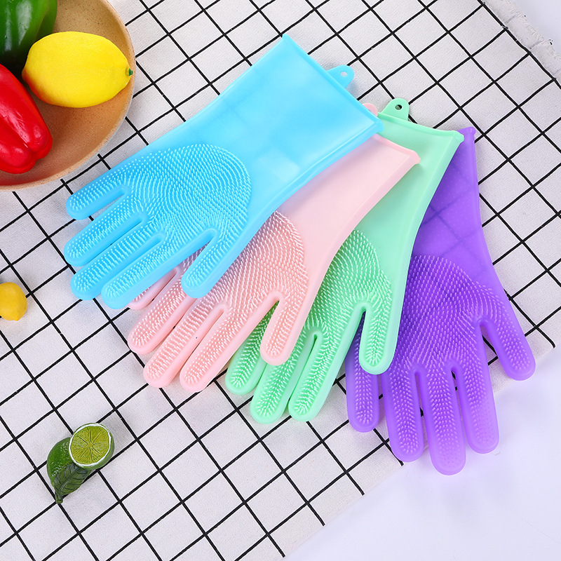 Whole Kitchen Dishwashing Gloves Silicone Household Cleaning Waterproof Heat Insulation Magic Gloves Dishwashing Brush