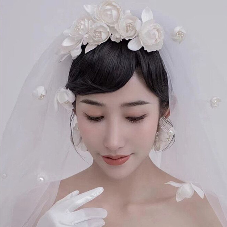 Super Fairy Mori Style Retro Hong Kong Style Flower Veil Bow Gloves Earrings Bridal Wedding Dress Accessories Super Fairy Mori Style Retro Hong Kong Style Flower Veil Bow Gloves Earrings Bridal Wedding Dress Accessories