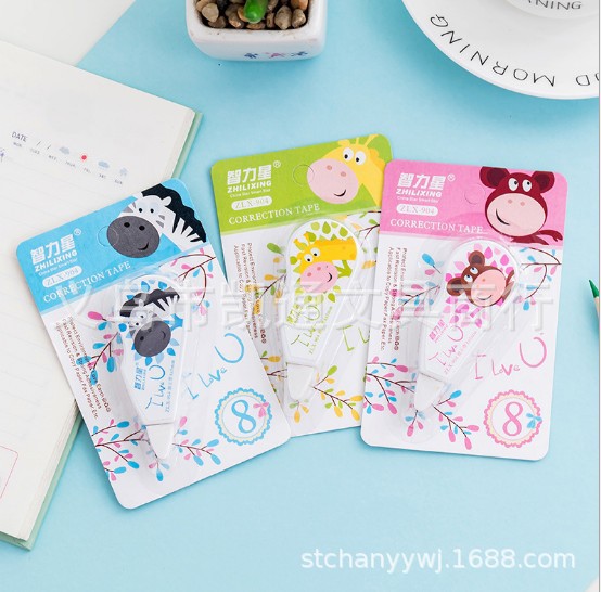 Intelligence star 907 cartoon animal correction tape with cute/candy color/simple student stationery correction tape Intelligence star 907 cartoon animal correction tape with cute/candy color/simple student stationery correction tape