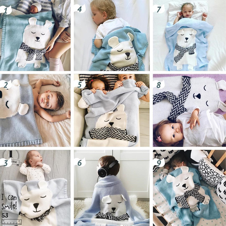 INS White Bear Blanket Three-Dimensional Ear Blanket Children Knitted Blanket Beach Mat Baby Baby Blanket