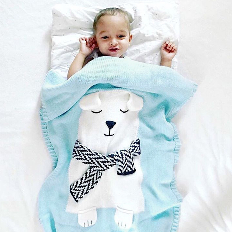 INS White Bear Blanket Three-Dimensional Ear Blanket Children Knitted Blanket Beach Mat Baby Baby Blanket