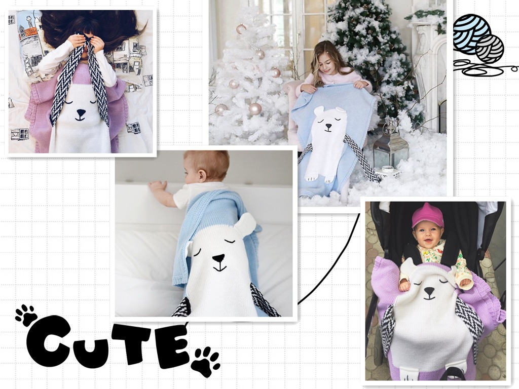 INS White Bear Blanket Three-Dimensional Ear Blanket Children Knitted Blanket Beach Mat Baby Baby Blanket