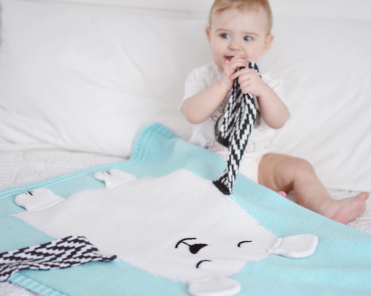 INS White Bear Blanket Three-Dimensional Ear Blanket Children Knitted Blanket Beach Mat Baby Baby Blanket