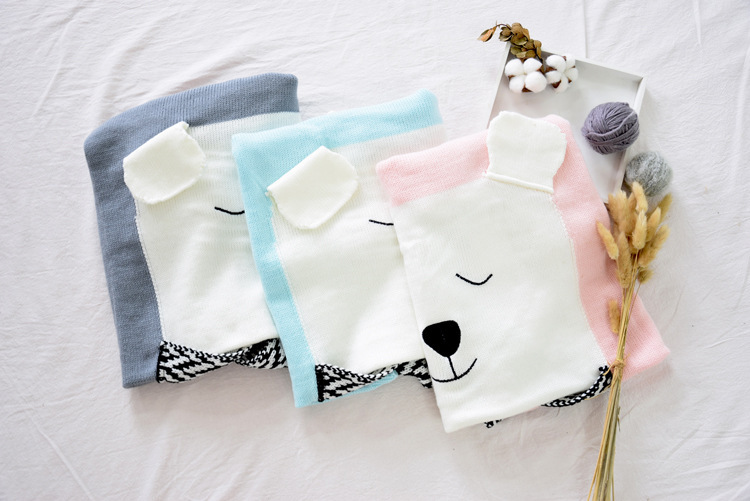 INS White Bear Blanket Three-Dimensional Ear Blanket Children Knitted Blanket Beach Mat Baby Baby Blanket