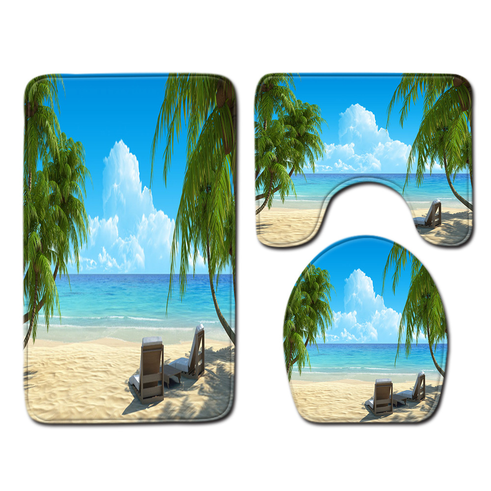 Beach Landscape Bathroom Mats Three-Piece Bathroom Carpet Toilet Mat Set Door Mat Bathroom Non-Slip Mat in Stock Beach Landscape Bathroom Mats Three-Piece Bathroom Carpet Toilet Mat Set Door Mat Bathroom Non-Slip Mat in Stock