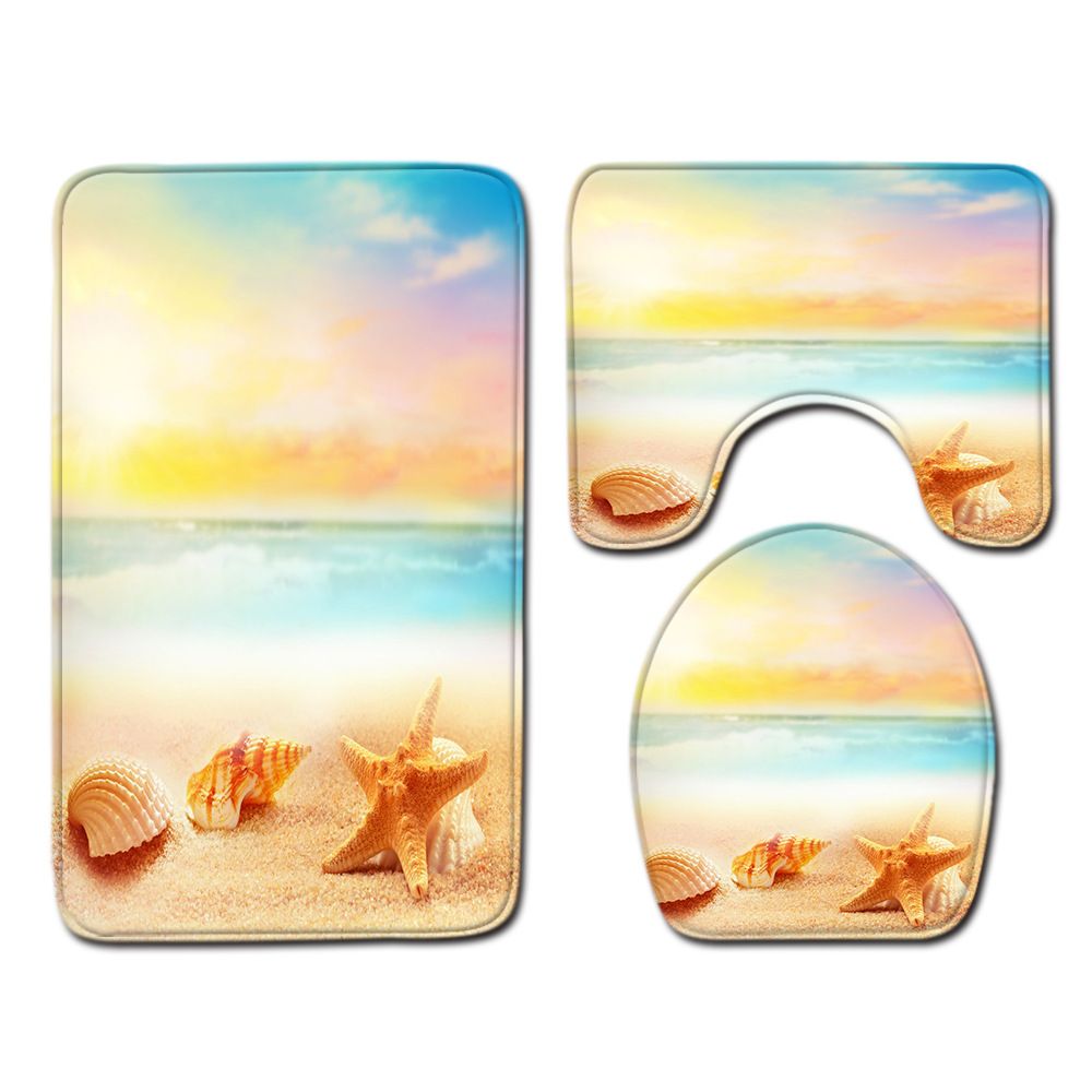 Beach Landscape Bathroom Mats Three-Piece Bathroom Carpet Toilet Mat Set Door Mat Bathroom Non-Slip Mat in Stock Beach Landscape Bathroom Mats Three-Piece Bathroom Carpet Toilet Mat Set Door Mat Bathroom Non-Slip Mat in Stock