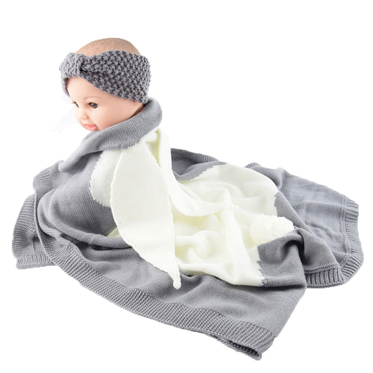 INS Rabbit Ears Blanket 3D 3D Knitting Cover Blanket Baby Beach Mat Cloak Hug Blanket in Stock Wholesale