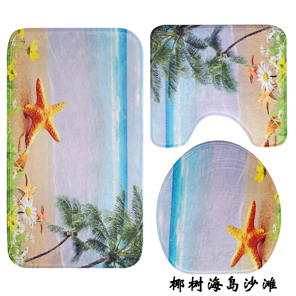 Air Bag Beach Landscape Bathroom Three-Piece Carpet Floor Mat Absorbent Non-Slip Toilet Seat Mat Air Bag Beach Landscape Bathroom Three-Piece Carpet Floor Mat Absorbent Non-Slip Toilet Seat Mat
