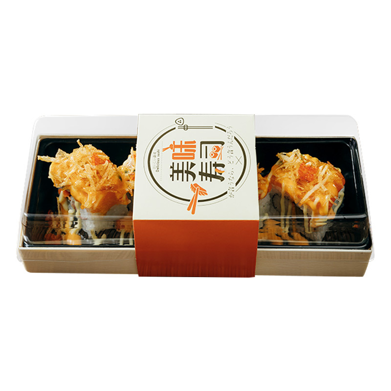 Card Wooden Dragon Disposable Rectangular Transparent Sushi Packing Box Japanese Sushi Box Wooden Takeaway Lunch Box