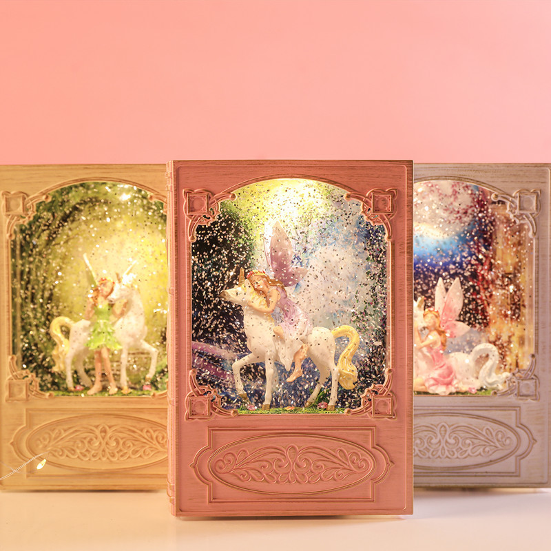 Dream Book Unicorn Princess Music Box Crystal Ball Music Box Floating Snowflake Creative Birthday Gift Handicraft