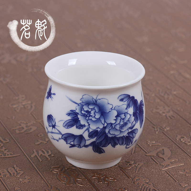 Jingdezhen Double Layer Teacup Ceramic Insulated Kung Fu Cup Large Blue Pattern Coloured Glaze Anti-Scalding Cup Jingdezhen Double Layer Teacup Ceramic Insulated Kung Fu Cup Large Blue Pattern Coloured Glaze Anti-Scalding Cup