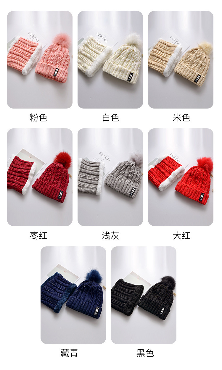 Outdoor Winter Fleece-Lined Thickened Woolen Cap Warm Ear Protection Fluffy Ball Cap Scarf Knitted Hat Suit Factory Wholesale