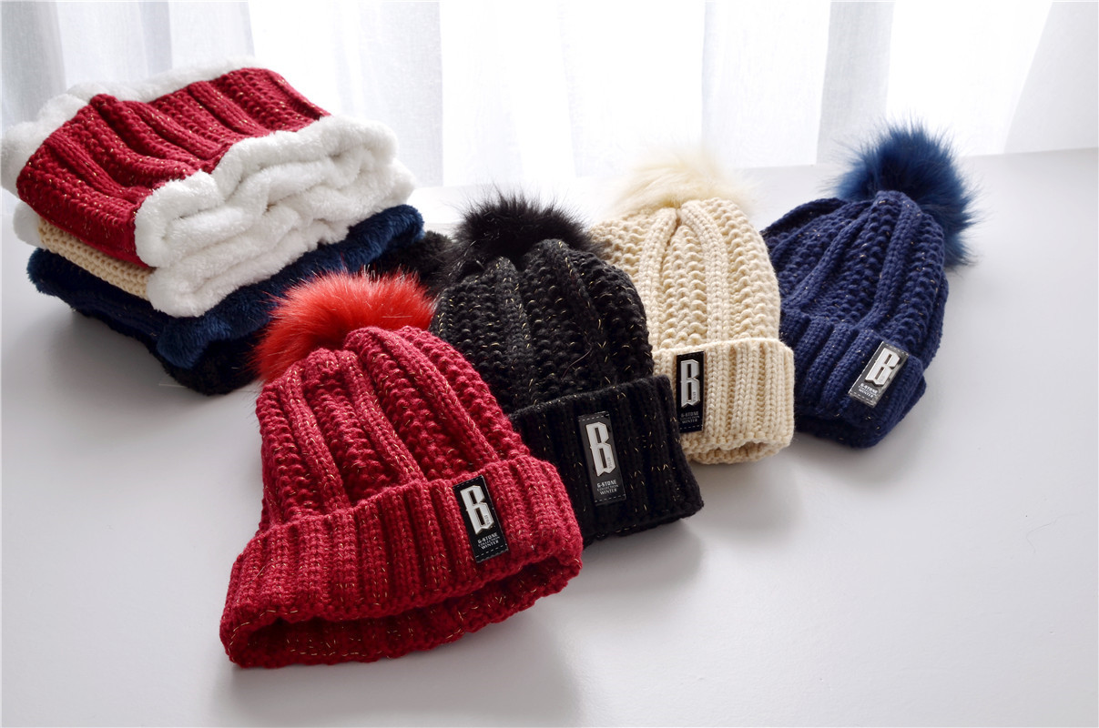 Outdoor Winter Fleece-Lined Thickened Woolen Cap Warm Ear Protection Fluffy Ball Cap Scarf Knitted Hat Suit Factory Wholesale