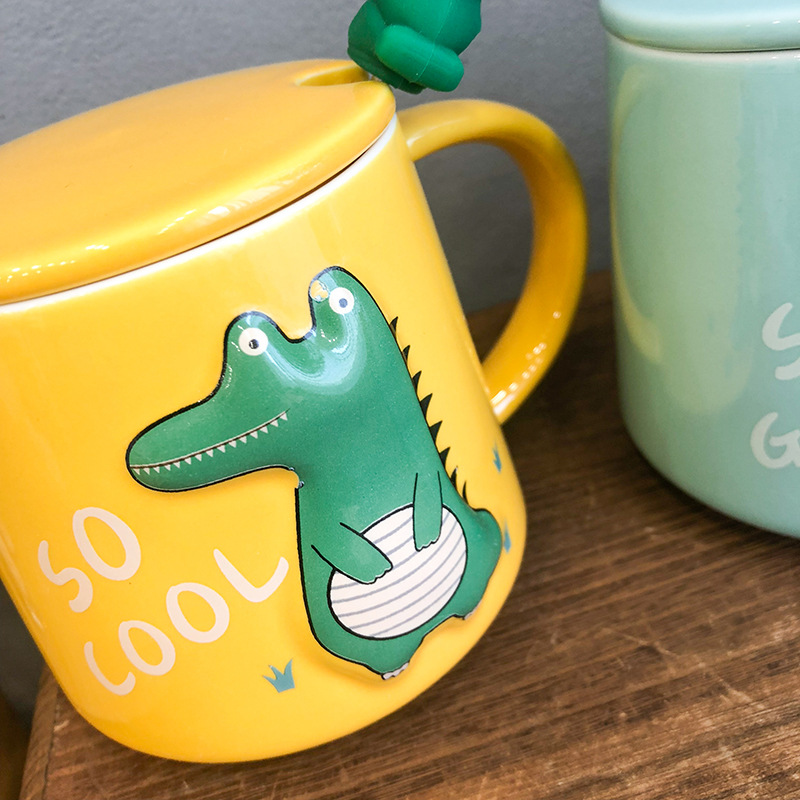 Three-dimensional Relief Dinosaur Monster Ceramic Cup Cute Cartoon Coloured Glaze Mug Office Tea Coffee Cup