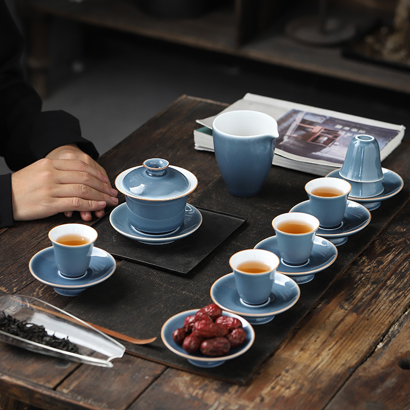 Afternoon Tea Set Gift Box Set High Quality Coloured Glaze Ceramic Tea Utensil Jingdezhen Handmade Cup Cover Bowl Set