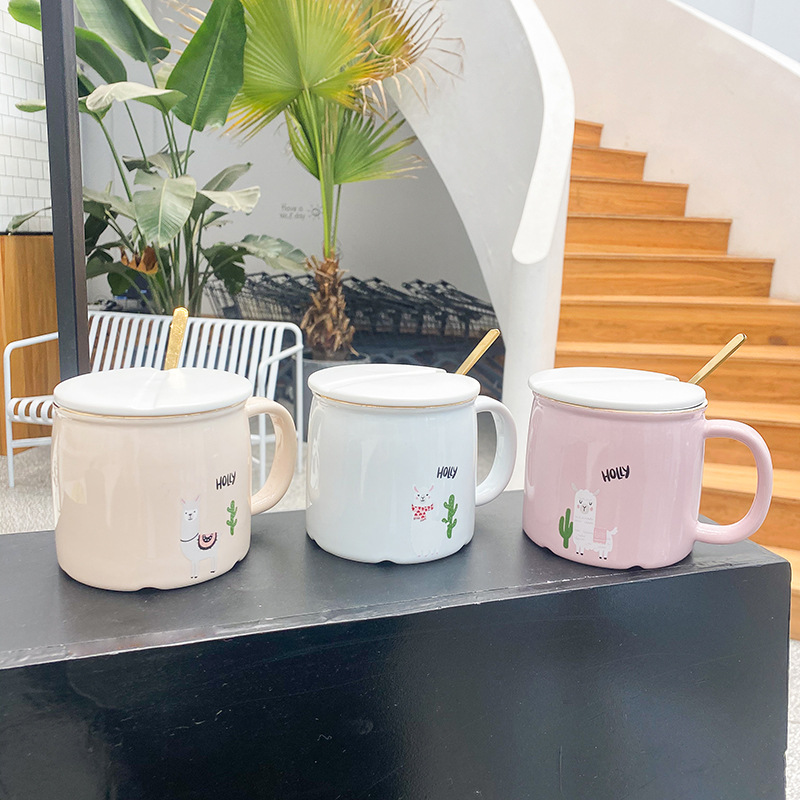 Korean-Style Cartoon Alpaca Coloured Glaze Ceramic Cup Cute Simple Net Red Student Cup Business Office Coffee Mug
