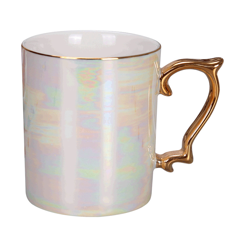 New Pearl Glaze Ceramic Mug Rainbow Coloured Glaze Gold Handle Nordic Style Ins Gift Ceramic Cup Hand Gift
