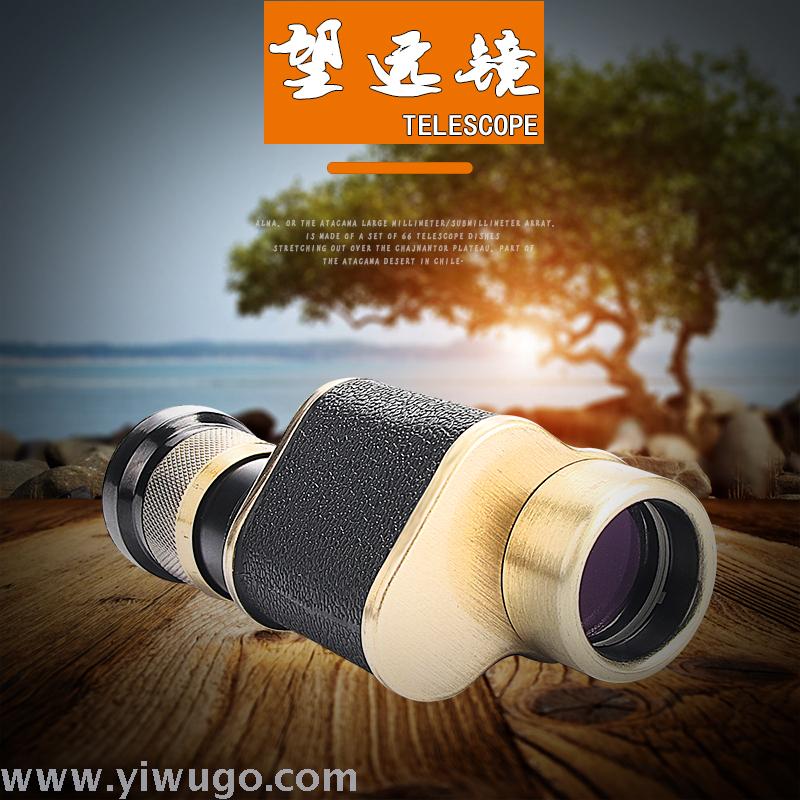 Factory Supply 8x24 Bronze Single Tube High Magnification HD Half-Side Single-Eye Pocket Metal Telescope Low Light Night Vision