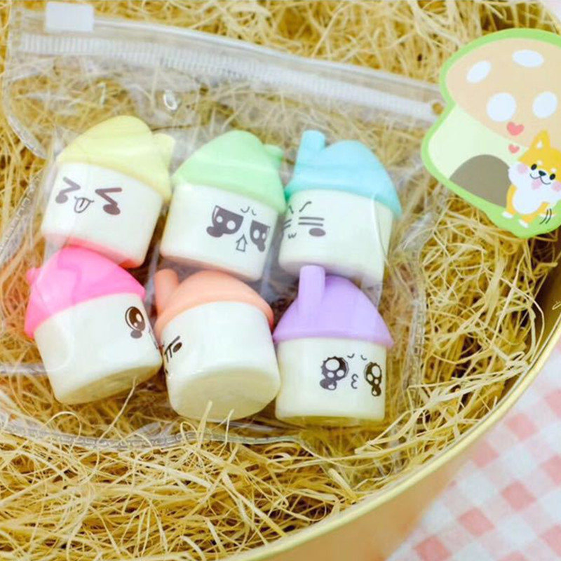 Student Creativity Cartoon Mushroom House Modeling Fluorescent Pen Cute Mini Expression Color Pencil Children&#039;s DIY Graffiti Pen