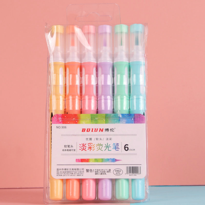 6 Colors Watercolor Soft Head Fluorescent Pen Color Pencil Soft Pointed Head Marker Marking Pen Bolun Bolun 6 Colors Watercolor Soft Head Fluorescent Pen Color Pencil Soft Pointed Head Marker Marking Pen Bolun Bolun