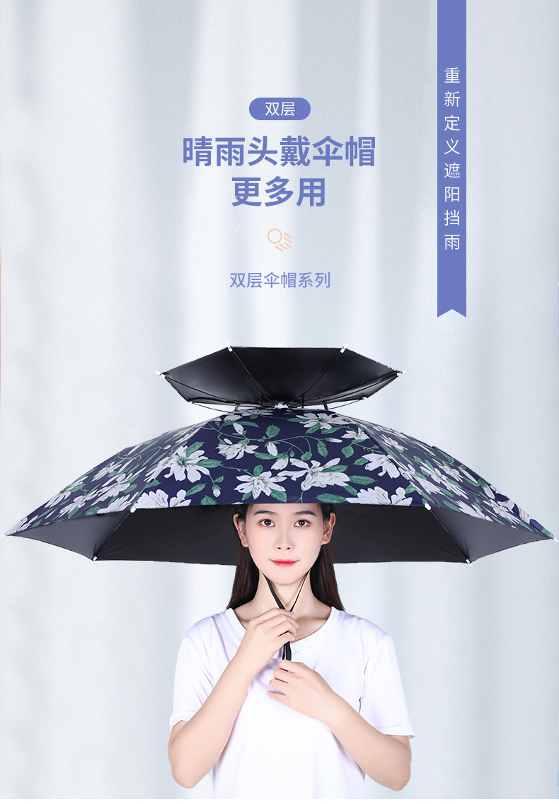 Head-Mounted Umbrella Hat UV-Proof Umbrella Cap Men Large Size Double-Layer Rain-Proof Fishman Umbrella Hat Hat Umbrella
