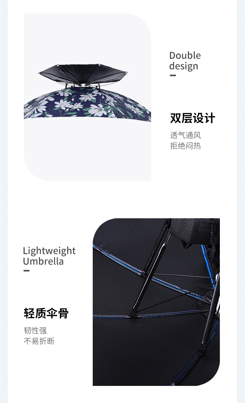 Head-Mounted Umbrella Hat UV-Proof Umbrella Cap Men Large Size Double-Layer Rain-Proof Fishman Umbrella Hat Hat Umbrella