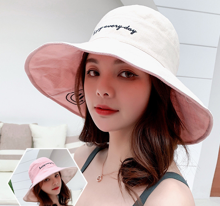 Summer Hat 2021 New Sun Hat Female Face Cover Sun-Proof UV Protection Sun Hat Double-Sided Smiley Beach Hat