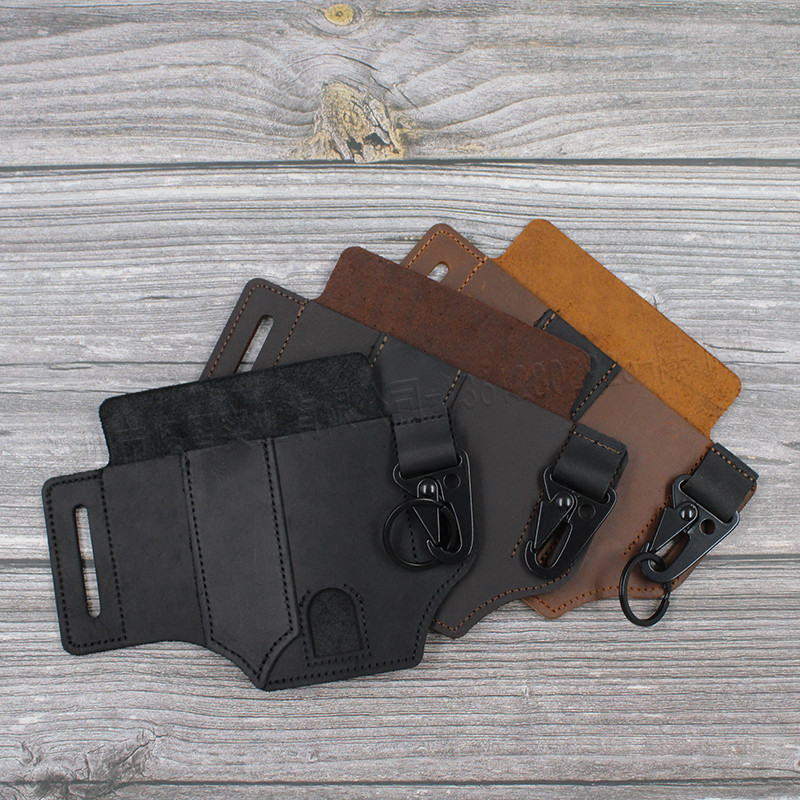 Wild Survival Tool Leather Sheath EDC Outdoor Flashlight Utility Knife Protective Case with Olecranon Hanging Buckle