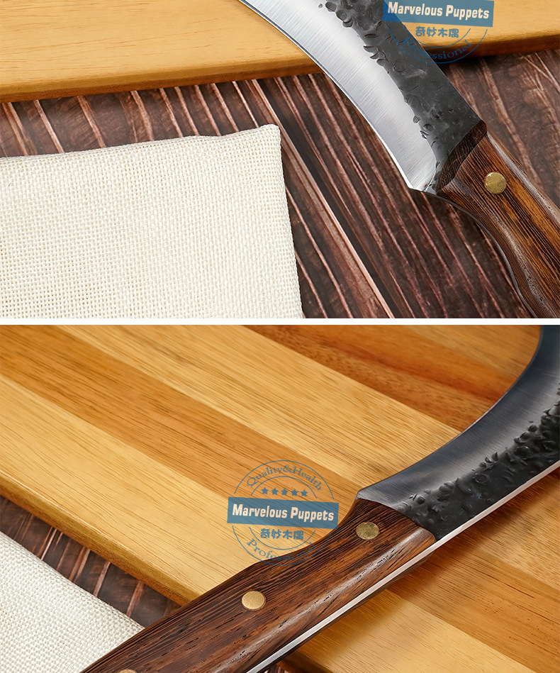 Factory Forged Hammer Pattern Eagle Sickle Durian Knife Banana Outdoor Olecranon Sickle Wooden Handle Utility Knife Camping Picnic Leather Case Factory Forged Hammer Pattern Eagle Sickle Durian Knife Banana Outdoor Olecranon Sickle Wooden Handle Utility Knife Camping Picnic Leather Case