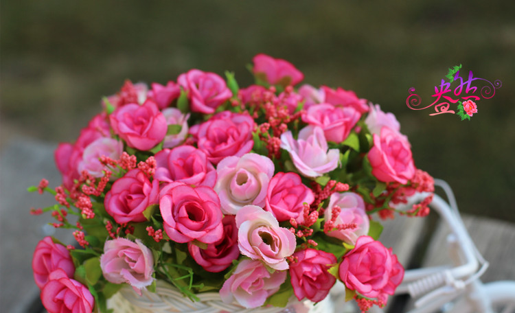 Artificial Flower Small Float Set Bicycle Woven Flower Basket Fake Flower Diamond Rose Wholesale Flower Ceiling
