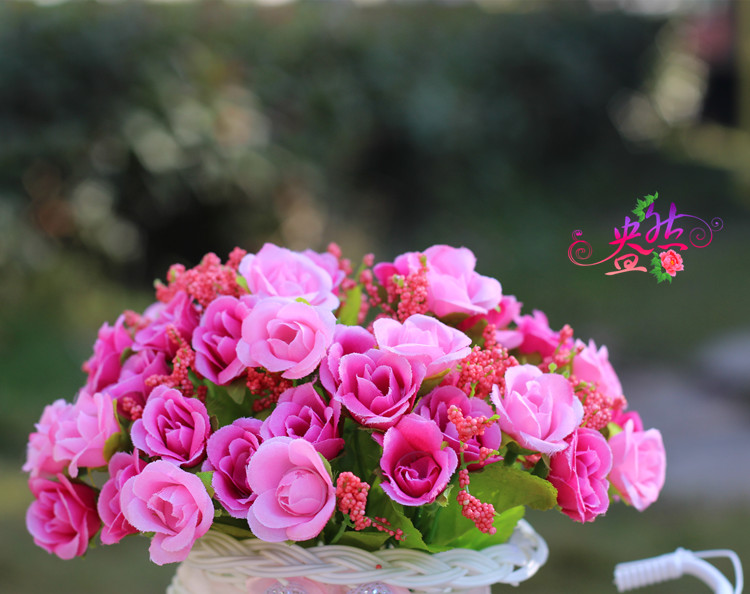 Artificial Flower Small Float Set Bicycle Woven Flower Basket Fake Flower Diamond Rose Wholesale Flower Ceiling